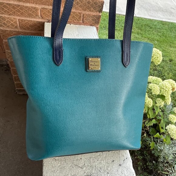 Dooney & Bourke Coated Saffiano Hadley Teal Laptop Shoulder Shopper Bag Tote - Picture 1 of 8